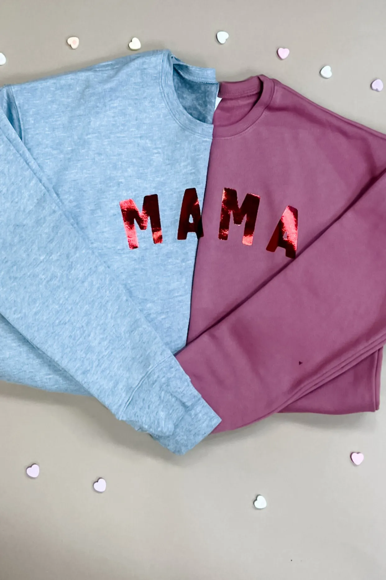 Metallic MAMA- {Mauve & Heather Gray} Red Metallic Graphic Sweatshirt