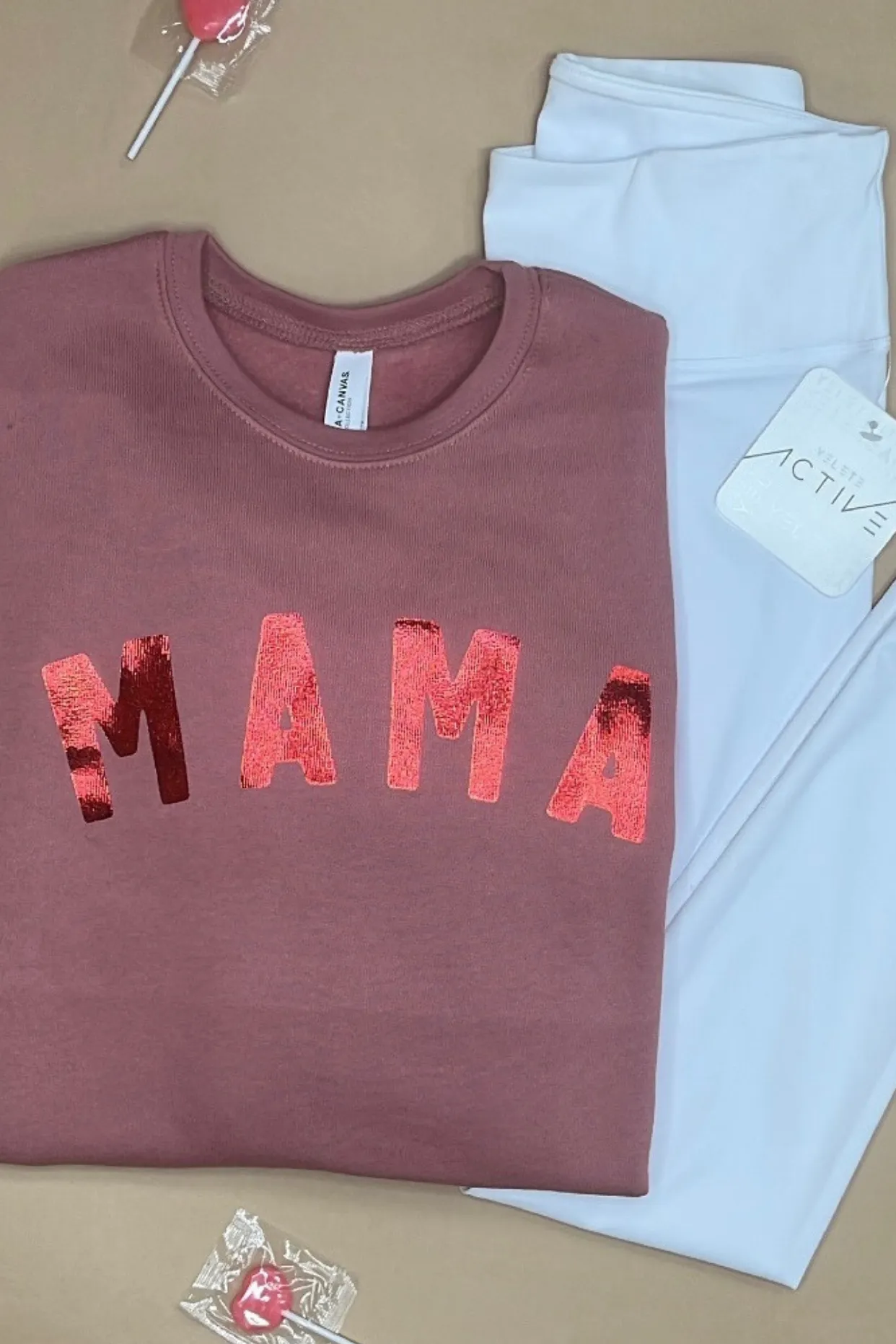 Metallic MAMA- {Mauve & Heather Gray} Red Metallic Graphic Sweatshirt