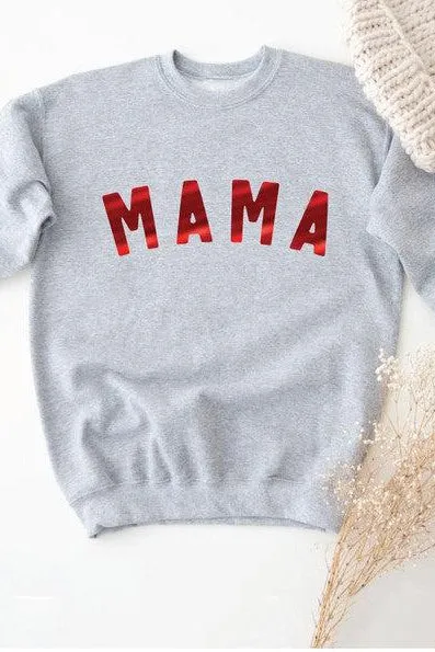 Metallic MAMA- {Mauve & Heather Gray} Red Metallic Graphic Sweatshirt