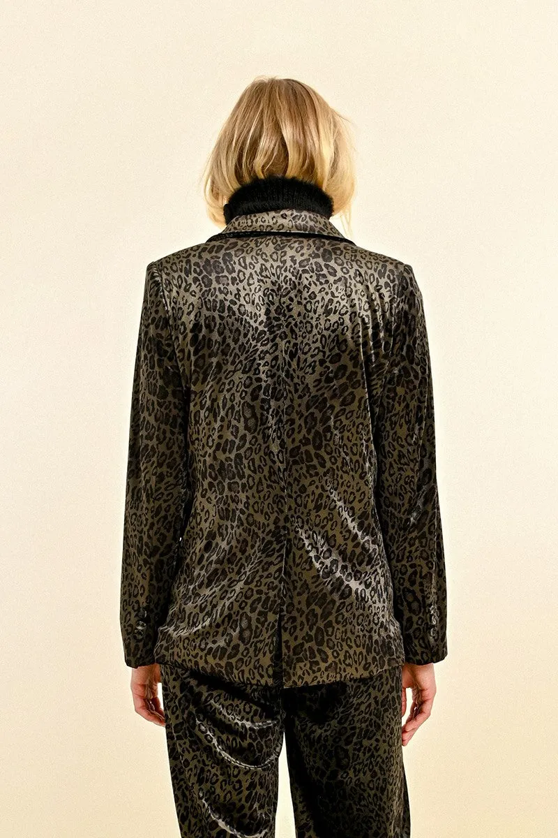 Molly Bracken Khaki Velvet Animal Print Blazer