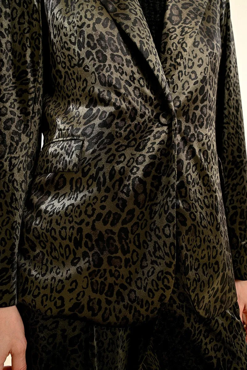 Molly Bracken Khaki Velvet Animal Print Blazer