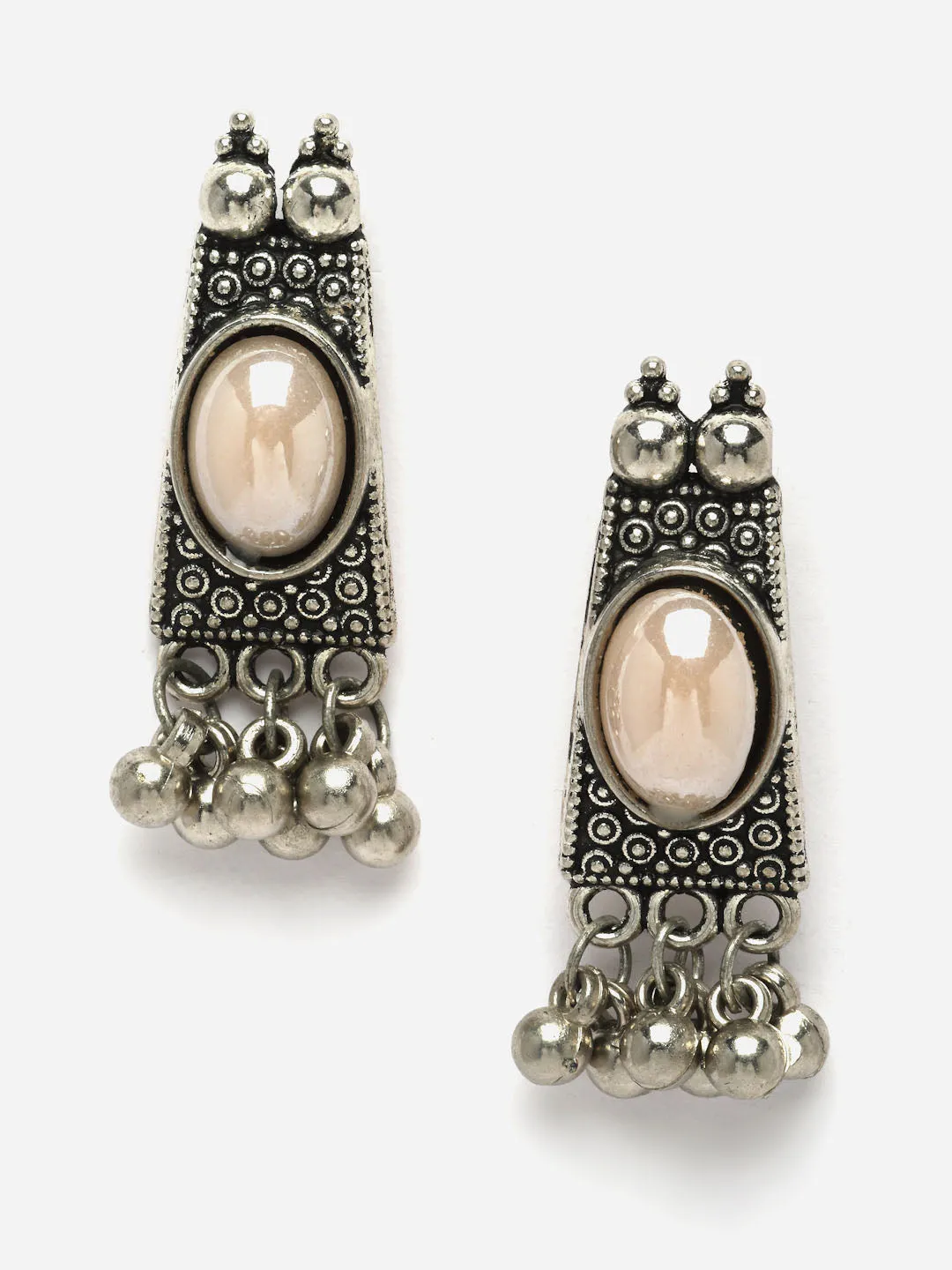 Oxidised Silver-Plated Pink Stone Studded Jewellery Set