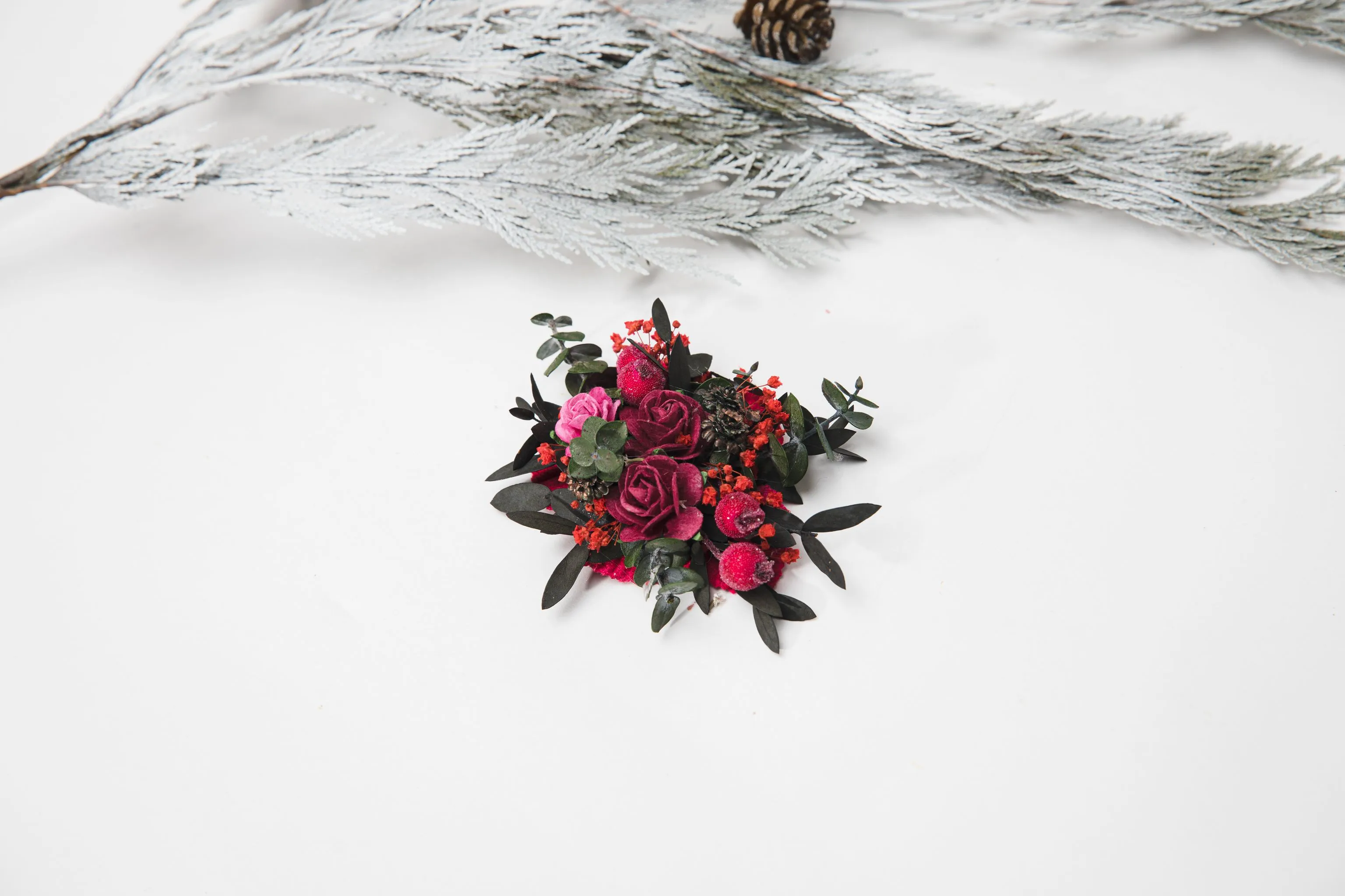 Pink flower brooch Frozen berries Wedding corsage Pink roses and greenery brooch Bridal brooch Magaela Wedding accessories Handmade Magaela