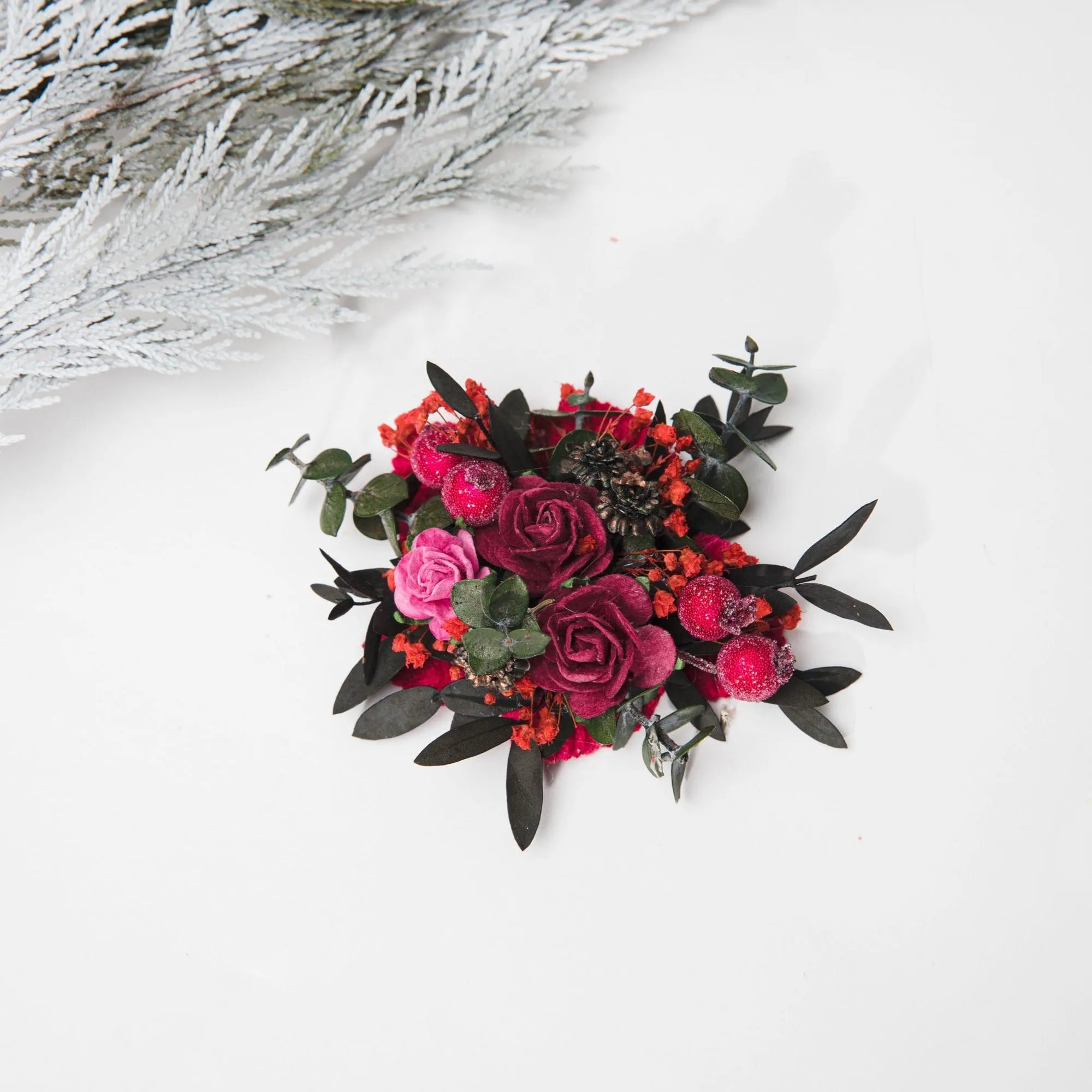 Pink flower brooch Frozen berries Wedding corsage Pink roses and greenery brooch Bridal brooch Magaela Wedding accessories Handmade Magaela