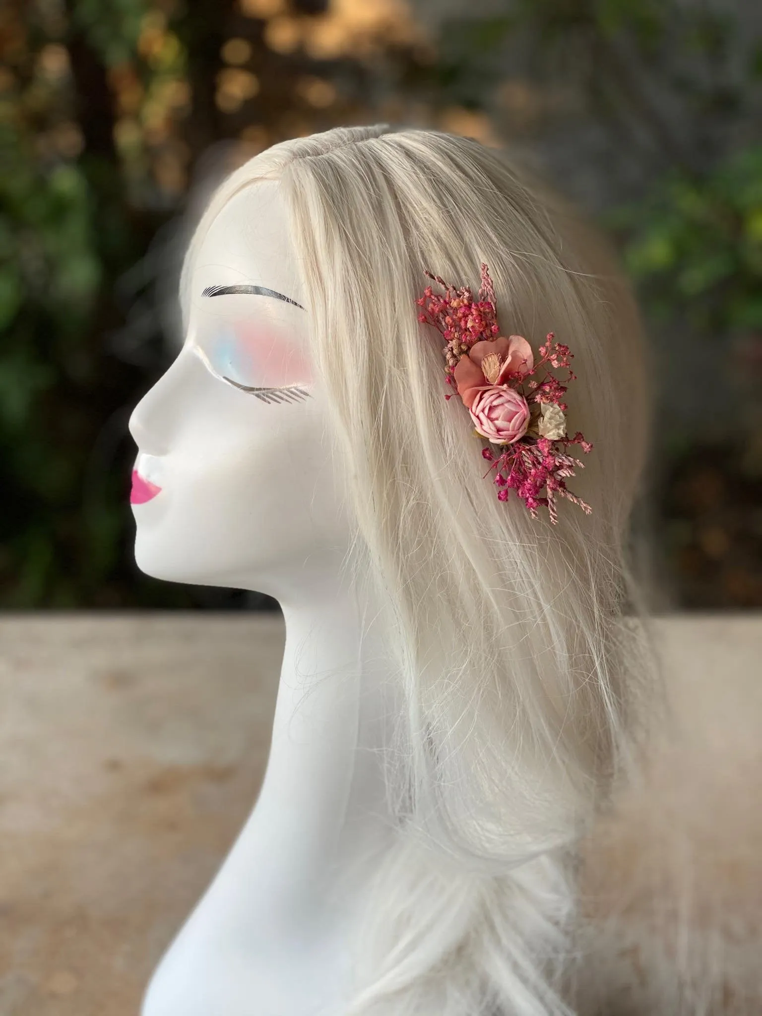 Pink flower hair comb Wedding hair comb Bridal accessories Pink flower comb Mini hair comb Small flower comb Magaela Natural Blumen haarkamm