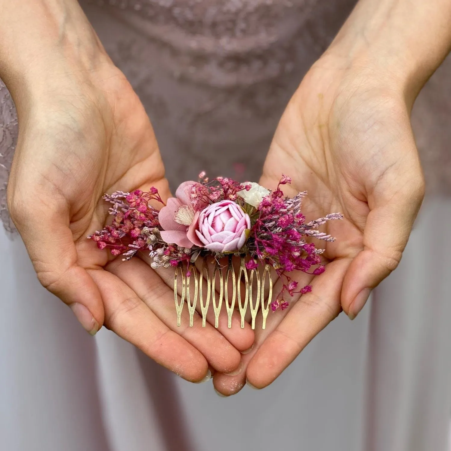 Pink flower hair comb Wedding hair comb Bridal accessories Pink flower comb Mini hair comb Small flower comb Magaela Natural Blumen haarkamm