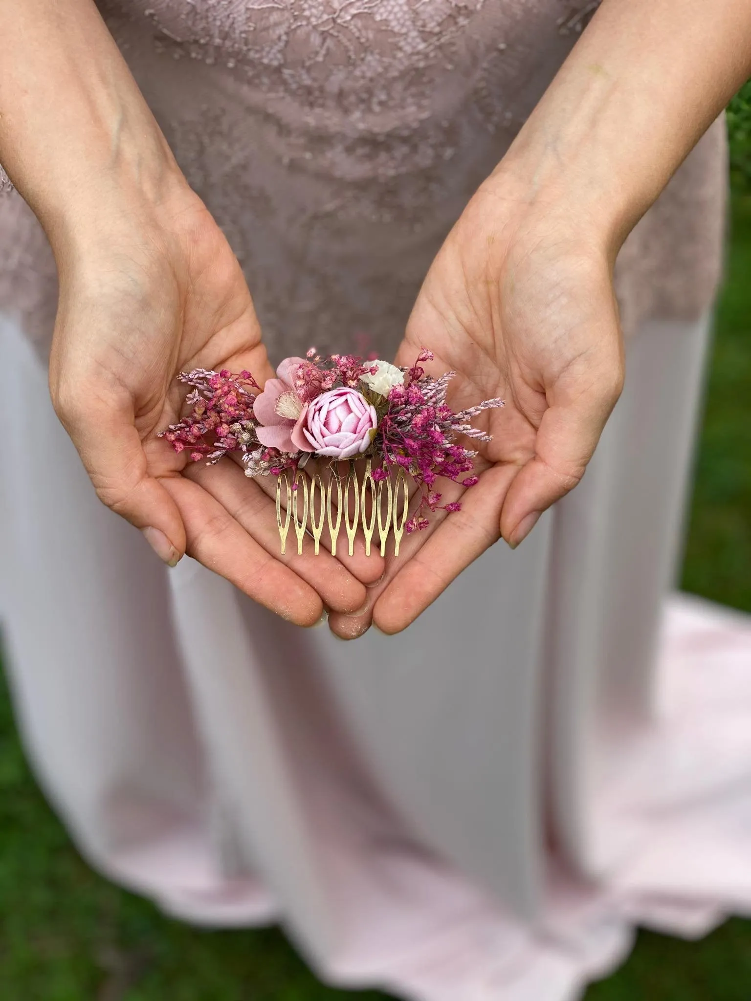 Pink flower hair comb Wedding hair comb Bridal accessories Pink flower comb Mini hair comb Small flower comb Magaela Natural Blumen haarkamm