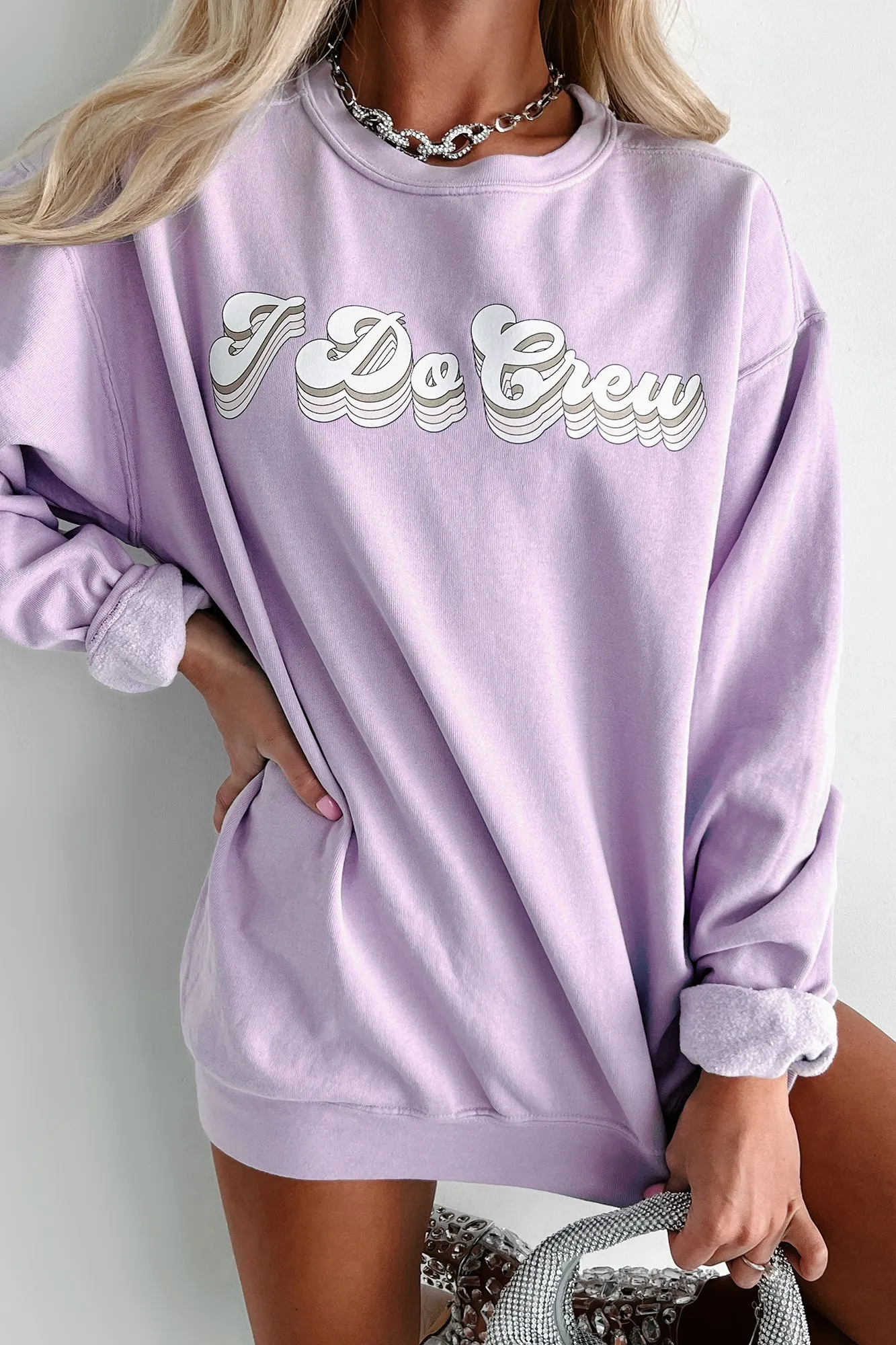 "I Do Crew" Metallic Graphic Crewneck (Orchid) - Print On Demand