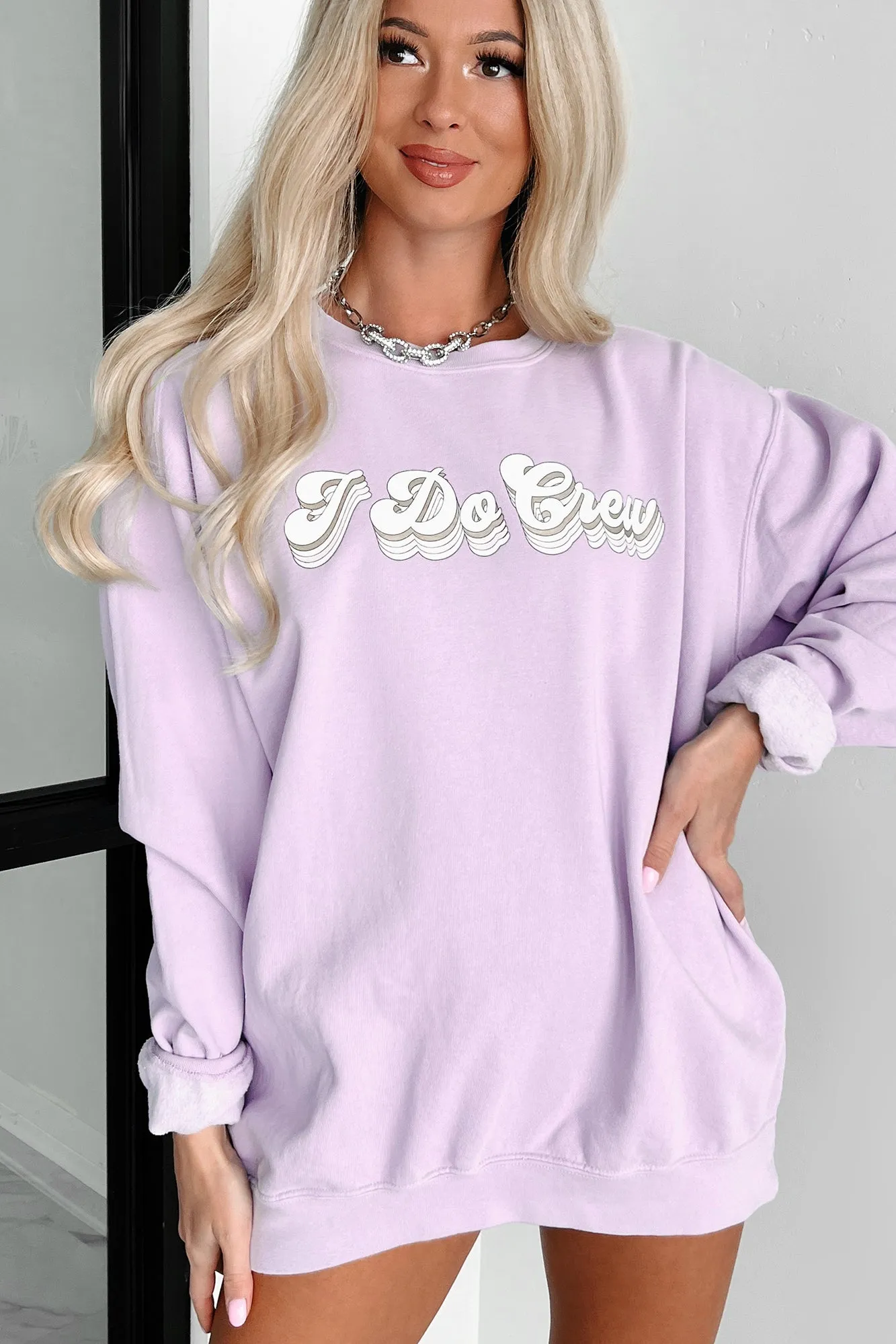 "I Do Crew" Metallic Graphic Crewneck (Orchid) - Print On Demand