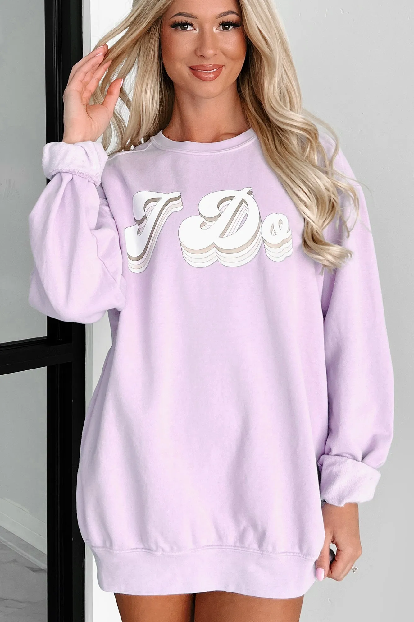 "I Do" Metallic Graphic Crewneck (Orchid) - Print On Demand