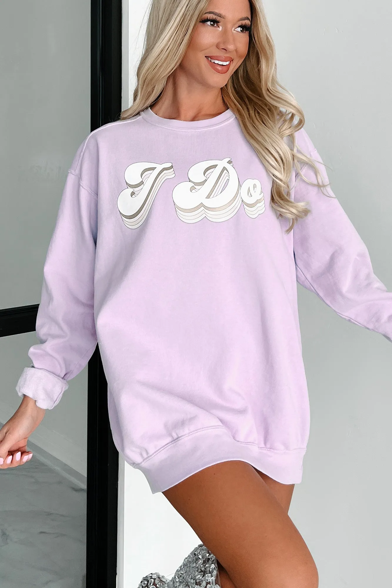 "I Do" Metallic Graphic Crewneck (Orchid) - Print On Demand