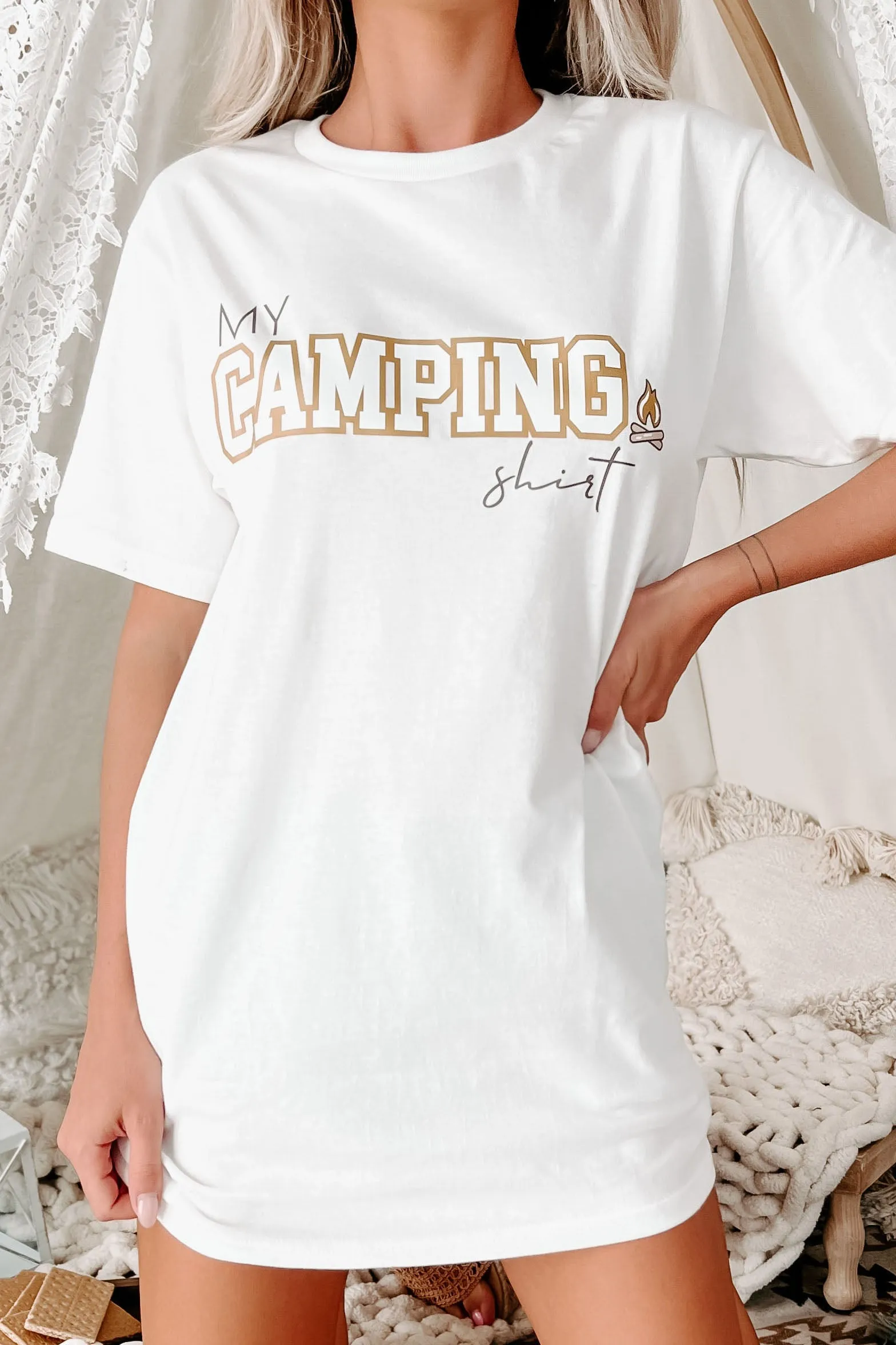 "My Camping Shirt" Metallic Graphic - Multiple Shirt Options (White) - Print On Demand