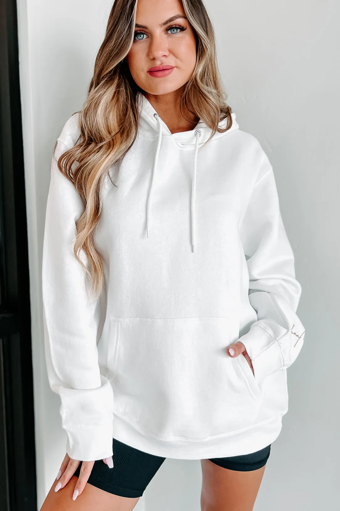 "NanaMacs XOXO" Graphic Hoodie (White/Taupe Text-Sleeve) - Print On Demand