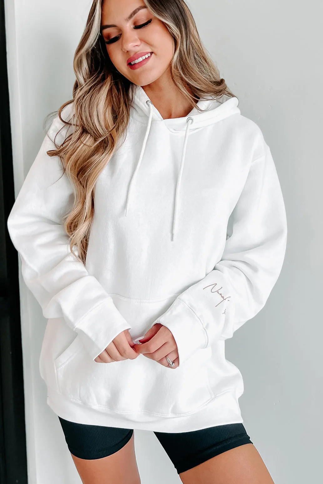 "NanaMacs XOXO" Graphic Hoodie (White/Taupe Text-Sleeve) - Print On Demand