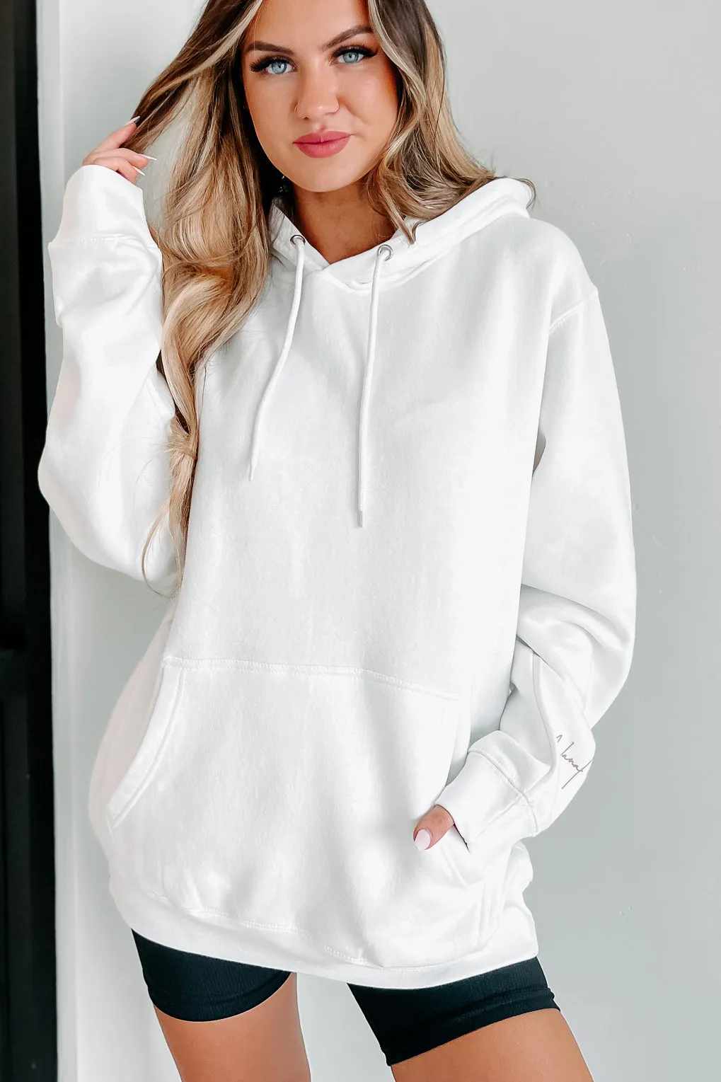 "NanaMacs XOXO" Graphic Hoodie (White/Taupe Text-Sleeve) - Print On Demand