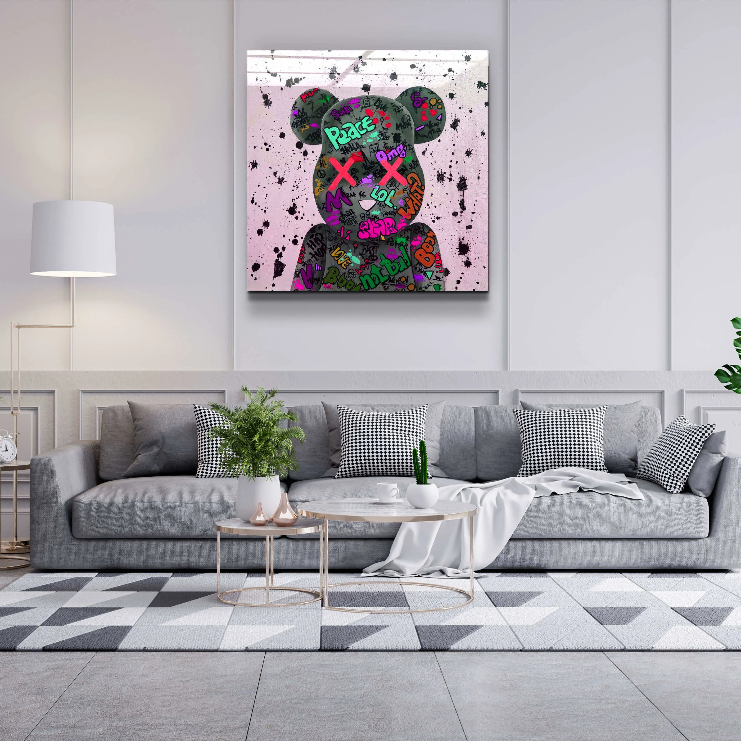 ."X Eyes Pink". Designer's Collection Glass Wall Art