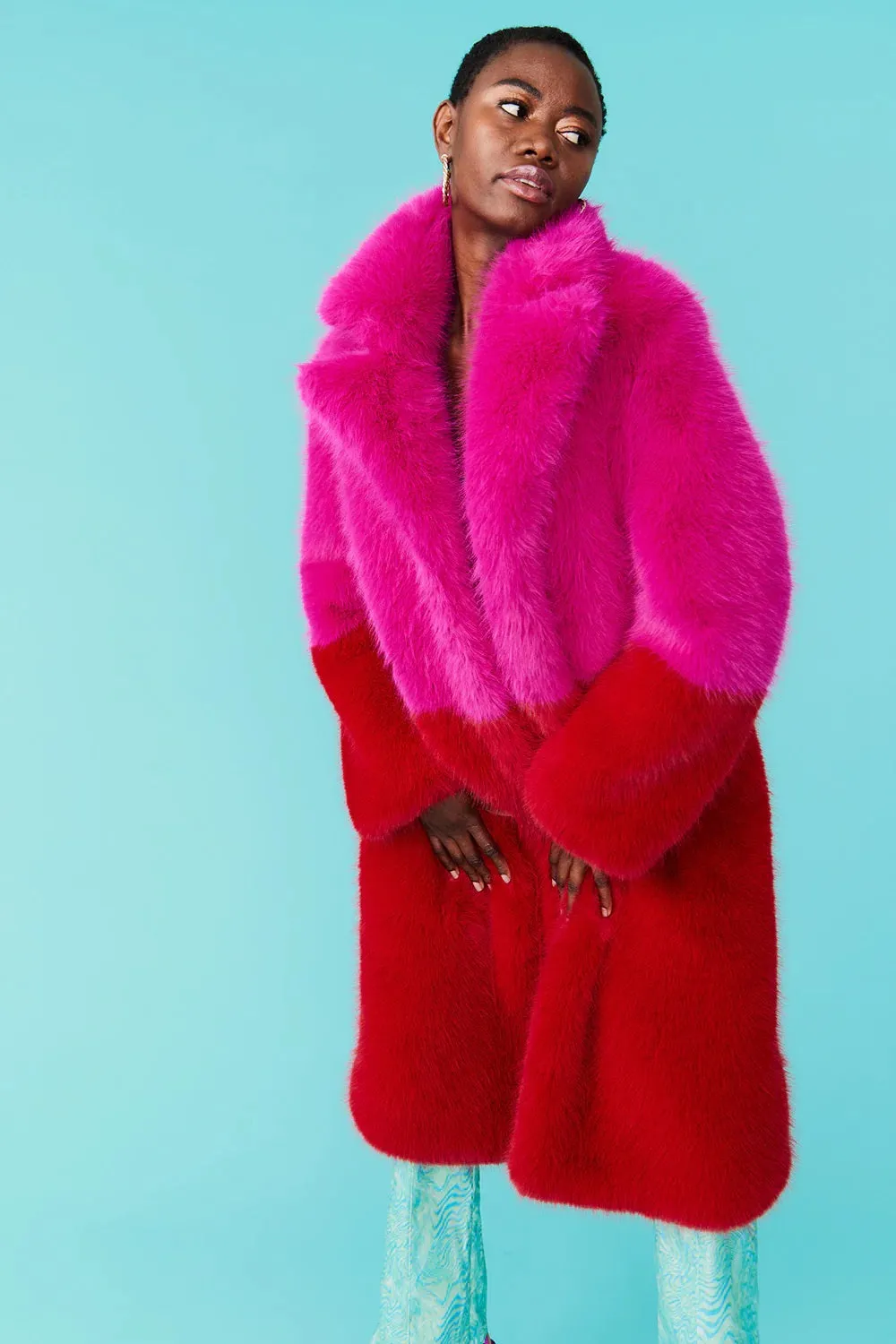 Red Pink Faux Fur Bamboo Coat