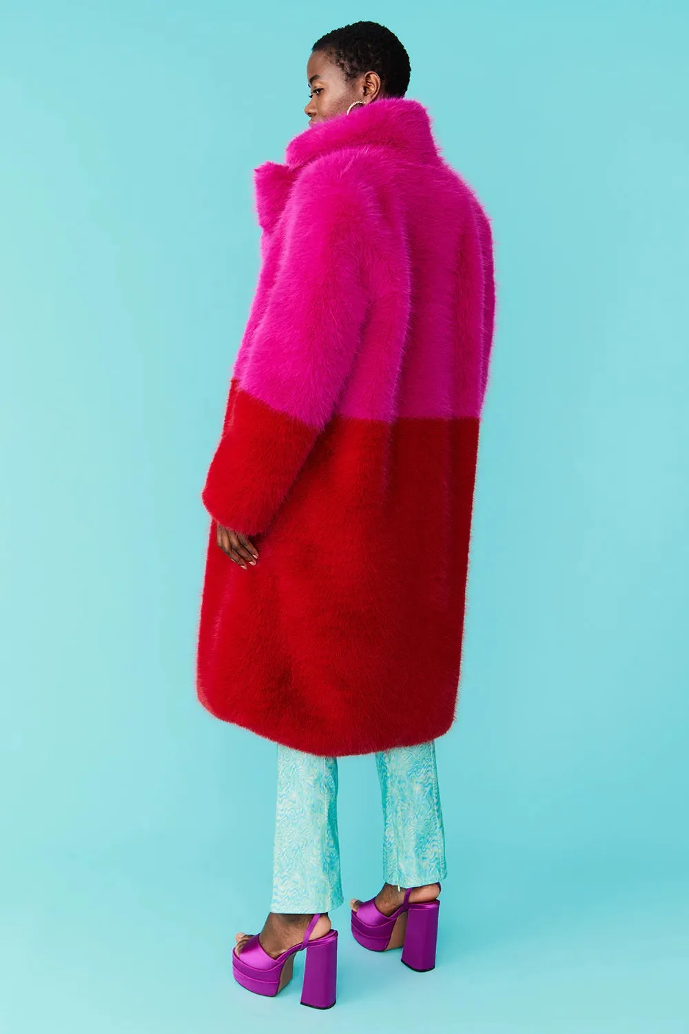 Red Pink Faux Fur Bamboo Coat