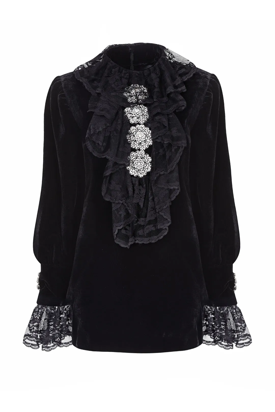 Runway Velvet Lace Frill Mini Dress